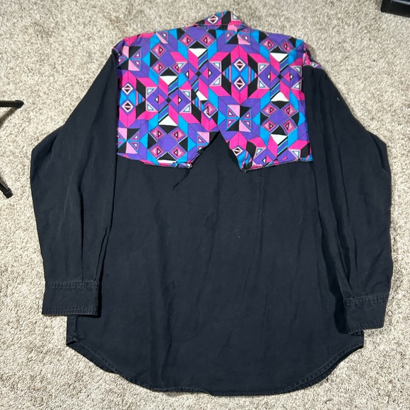 Vintage Western Signatures‎ by Eds West Black Button-Up with Bold Southwestern - Picture 3 of 4